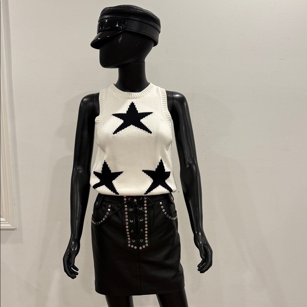 Max Mara Sfilata Runway Star Knit Top Ivory Black Sleeveless Size S Never Worn